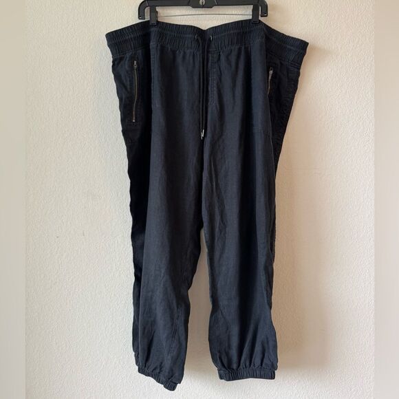 Athleta Cabo 100% Linen Jogger Pants Women’s Sz 26 Black Pull-On Tapered Casual - Picture 1 of 5